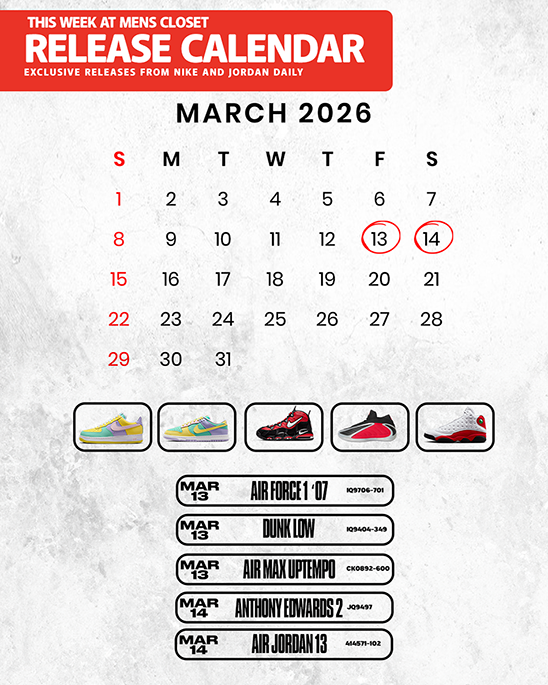 Men's Closet Weekly Sneaker Releases: Air Jordan 13, Dunk Low & More – March 13–14, 2026