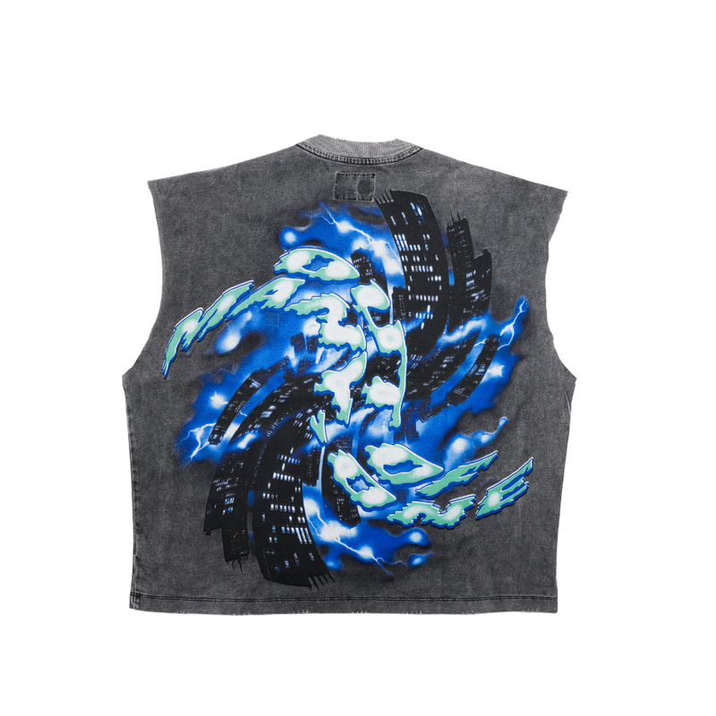 Godspeed - Liberty Tears Sleeveless T-shirt - Grey Wash - Black