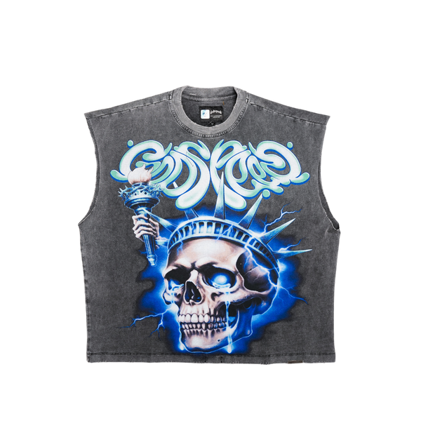 Godspeed - Liberty Tears Sleeveless T-shirt - Grey Wash - Black