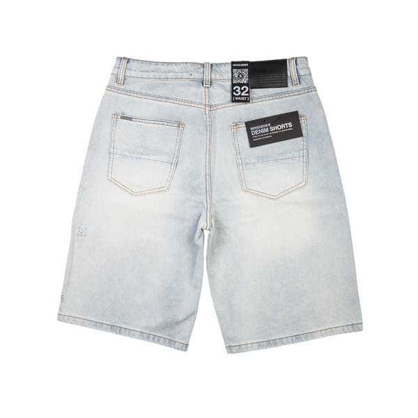 Serenede - Side Script Light Denim Shorts - Blue — alternate view