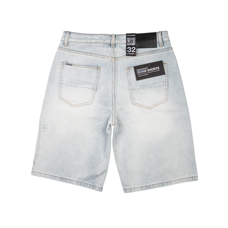 Serenede - Side Script Light Denim Shorts - Blue