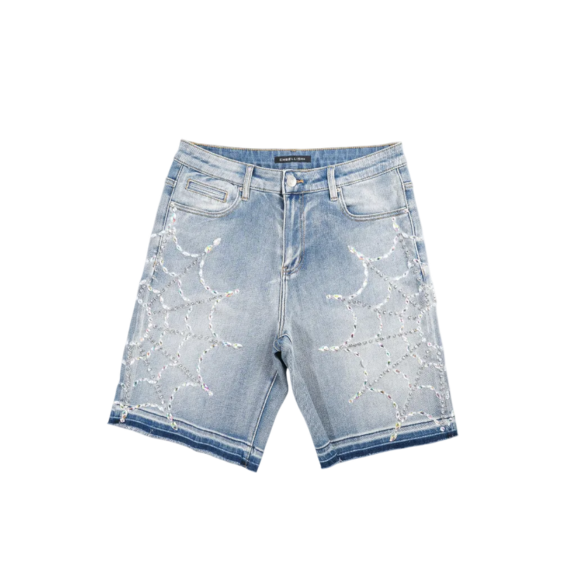 Embellish - Crystal Web Jorts Shorts - Blue
