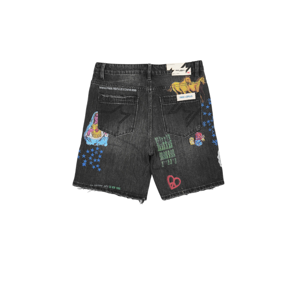 Free Refills - Collage Jorts Shorts - Black — alternate view