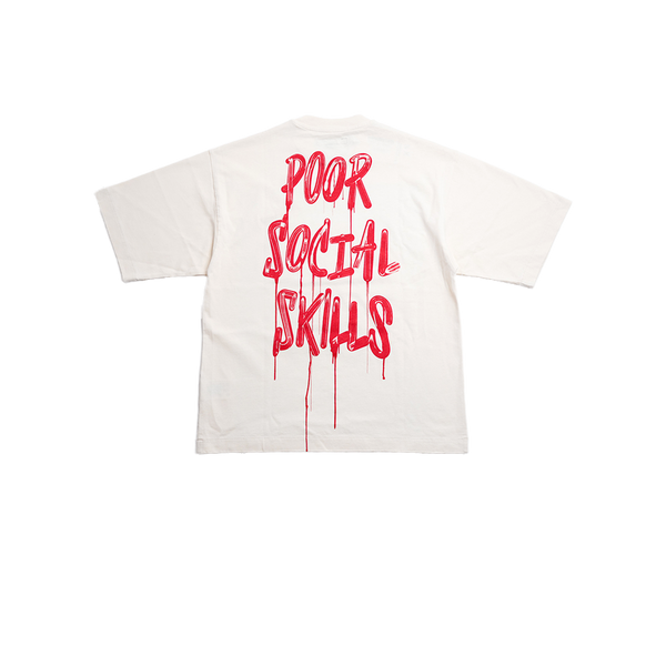 Cult of Individuality - Oversized S/s Crew Neck Tee "Poor Social Skills" - White — alternate view