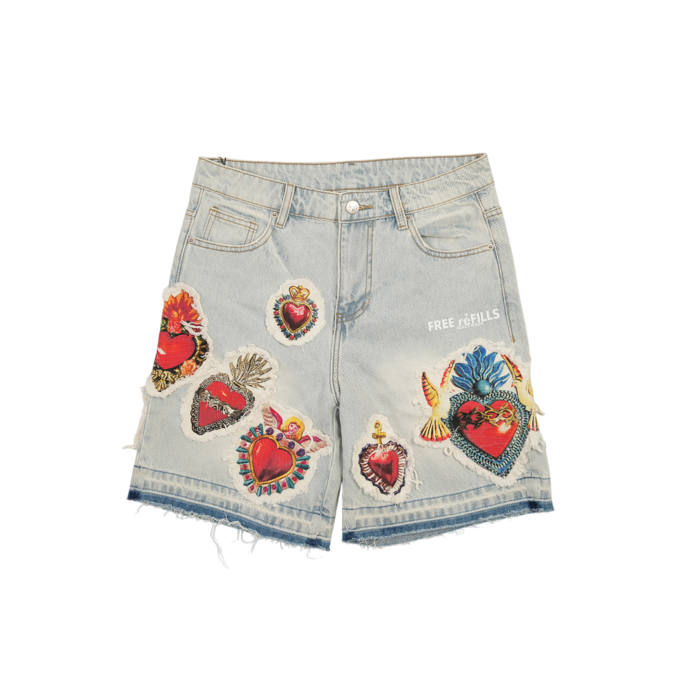 Free Refills - Adorn Patchwork Denim Shorts - Blue