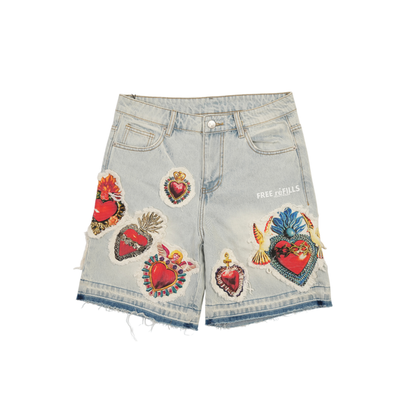Free Refills - Adorn Patchwork Denim Shorts - Blue