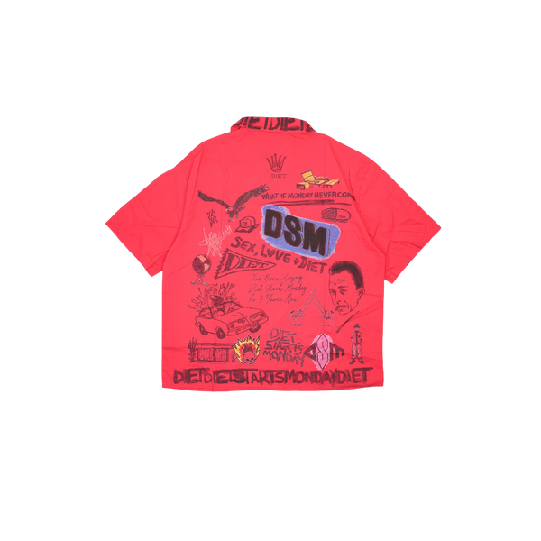 Diet Starts Monday - Doodle Button Up Shirt - Red — alternate view