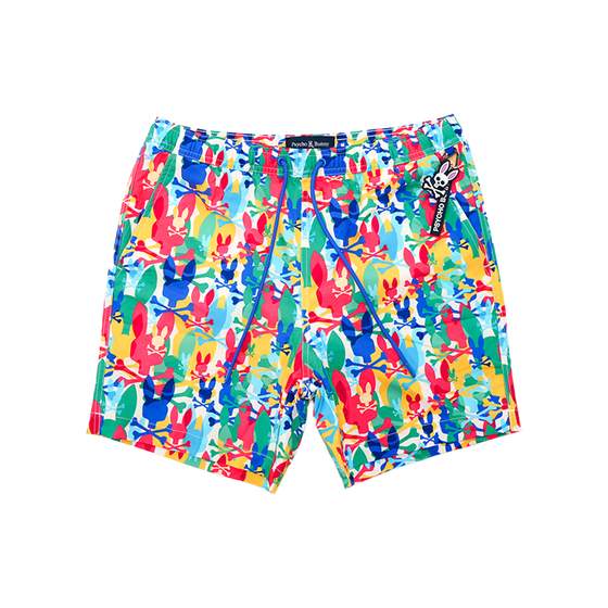 Psycho Bunny - Tanner All Over Print Swim Trunk - Multi Shorts - Tan
