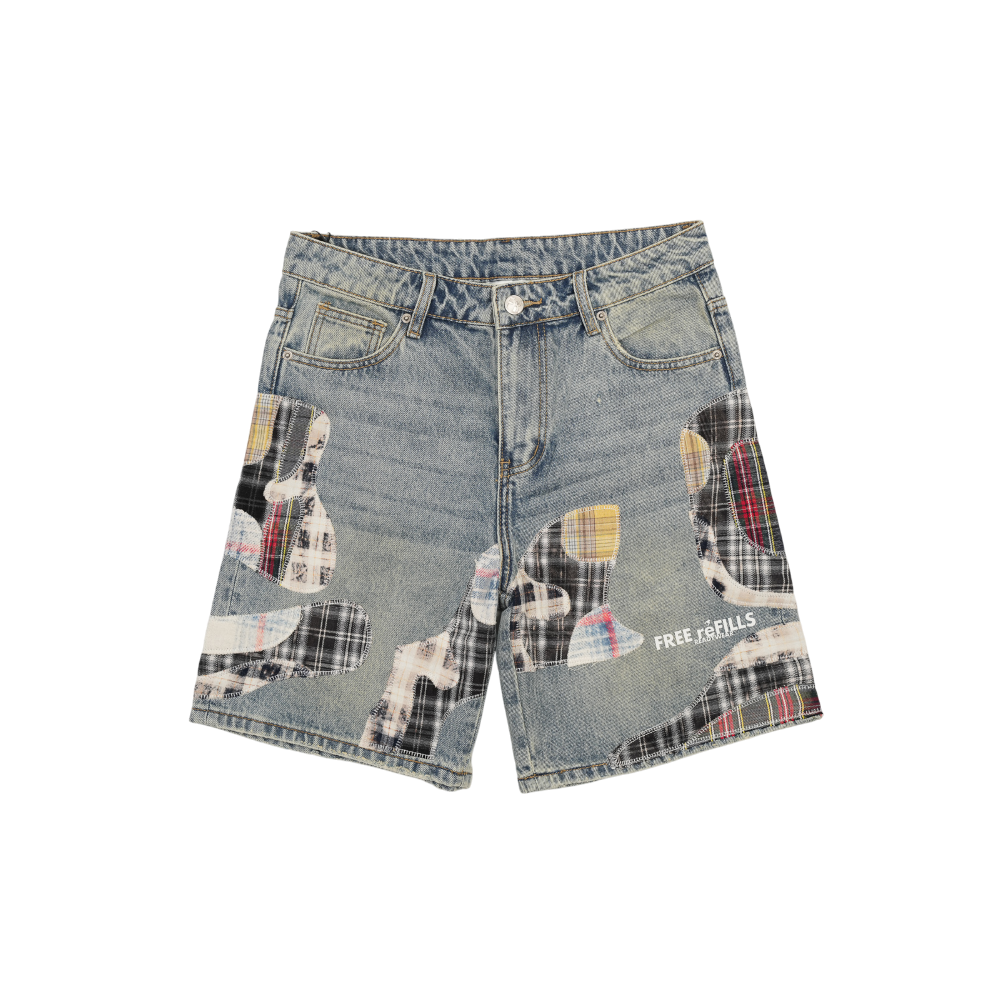 Free Refills - Clashing Flannel Denim Jorts - Blue