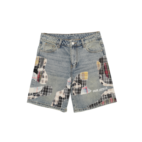 Free Refills - Clashing Flannel Denim Jorts - Blue