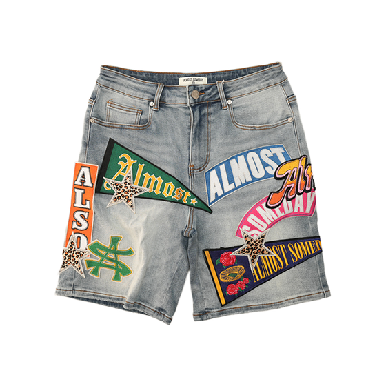 Almost Someday - Pennant Denim Shorts - Blue