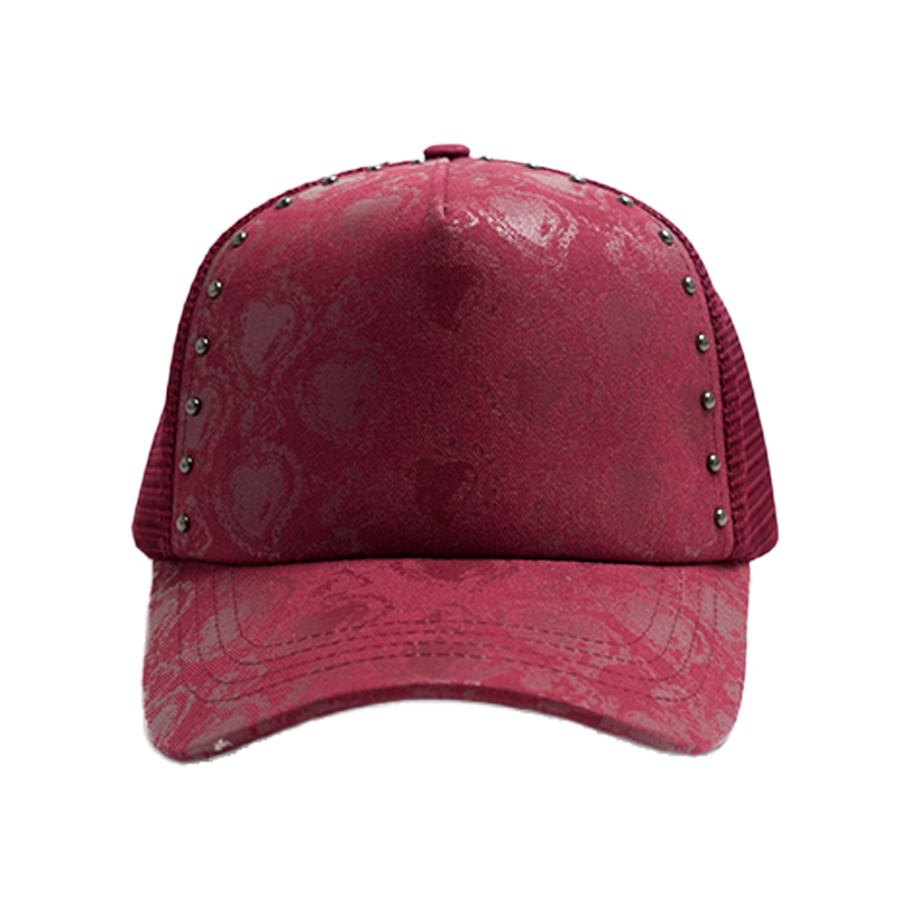 When the Smoke Clear - Studded Heart Trucker Snapback Hat - Burgundy