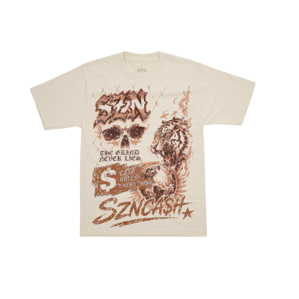 Szn - No Mercy Skull Tiger Tee - Cream