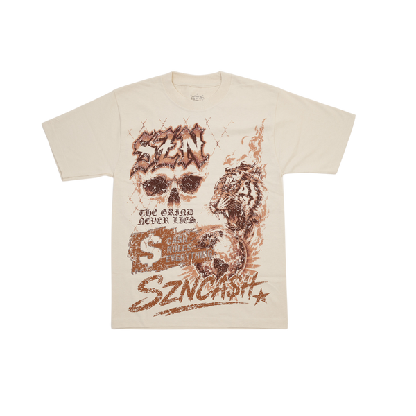 Szn - No Mercy Skull Tiger Tee - Cream