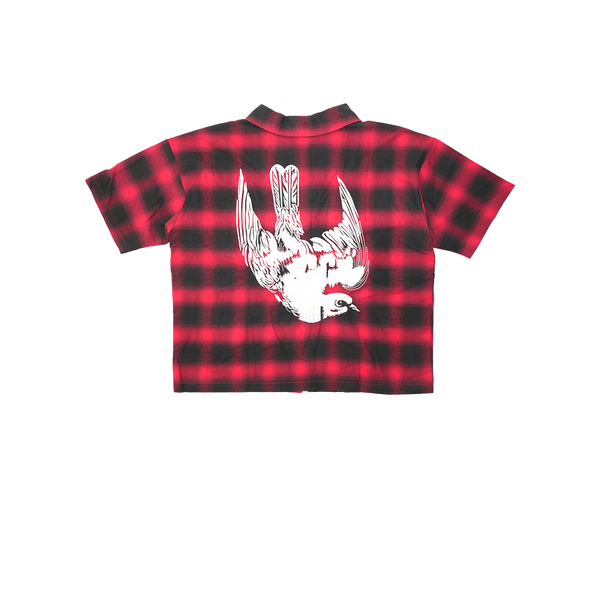 Free Refills - Studded Shadow Plaid Zip Shirt - Red — alternate view