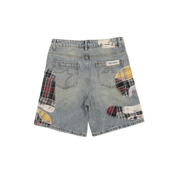 Free Refills - Clashing Flannel Denim Jorts - Blue — alternate view