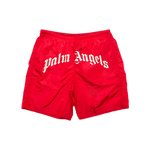 Palm Angels - Curved Logo Swimshort- Red/off White Shorts - White