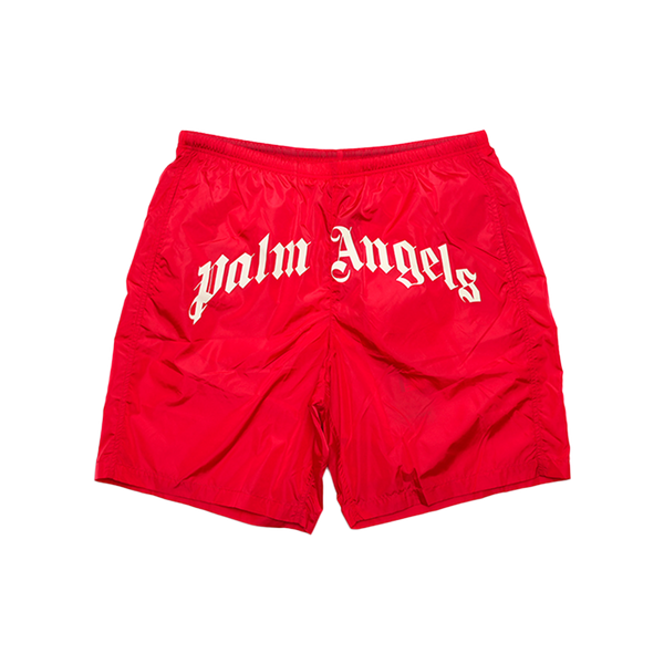 Palm Angels - Curved Logo Swimshort- Red/off White Shorts - White