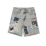 Free Refills - Collage Jorts Shorts - Blue