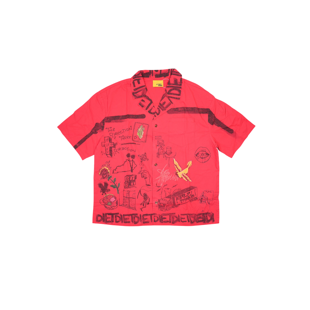 Diet Starts Monday - Doodle Button Up Shirt - Red
