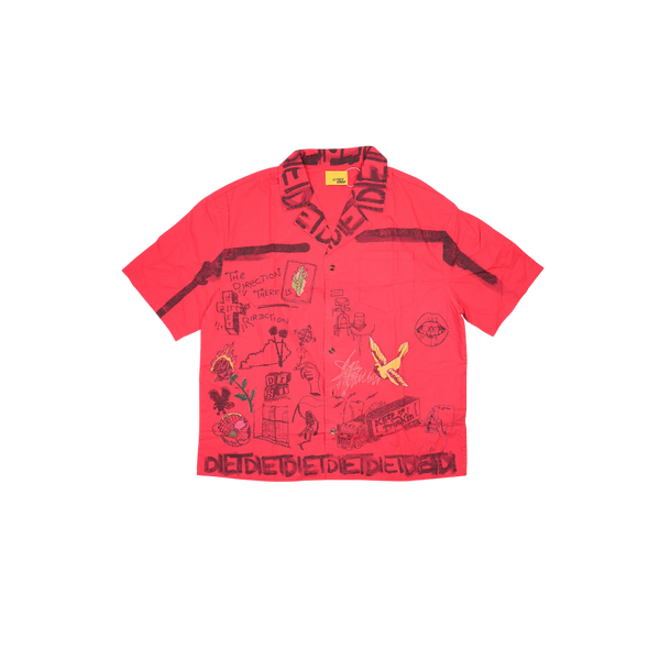 Diet Starts Monday - Doodle Button Up Shirt - Red