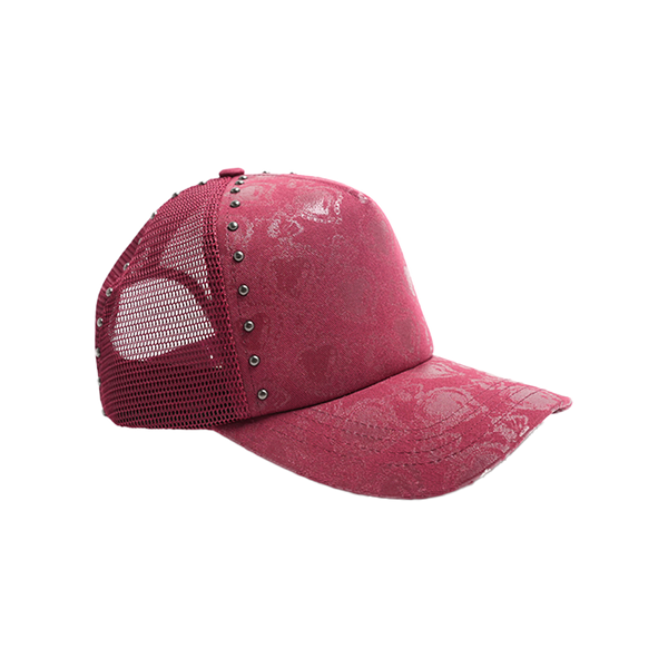 When the Smoke Clear - Studded Heart Trucker Snapback Hat - Burgundy — alternate view