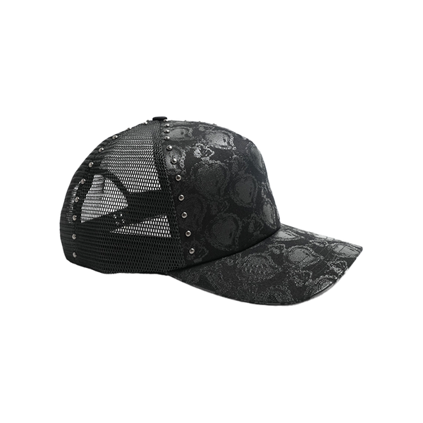 When the Smoke Clear - Studded Heart Trucker Snapback Hat - Black — alternate view