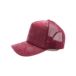 When the Smoke Clear - Studded Heart Trucker Snapback Hat - Burgundy