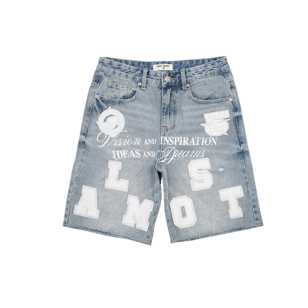 Almost Someday - Letterman Denim Jorts - Blue