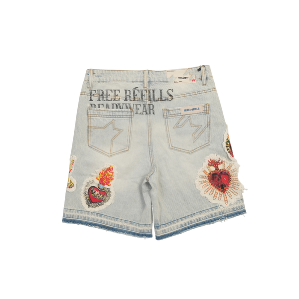 Free Refills - Adorn Patchwork Denim Shorts - Blue — alternate view
