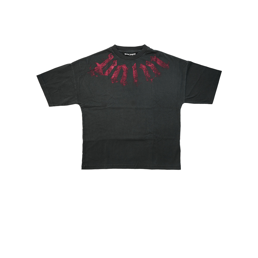 Palm Angels - Big Neck Logo Loose Tee - Black/burgundy - Black