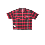 Free Refills - Studded Shadow Plaid Zip Shirt - Red