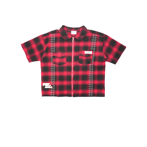 Free Refills - Studded Shadow Plaid Zip Shirt - Red