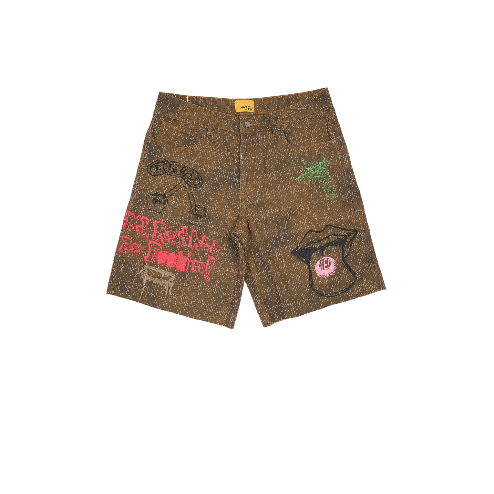 Diet Starts Monday - Doodle Denim Shorts - Brown