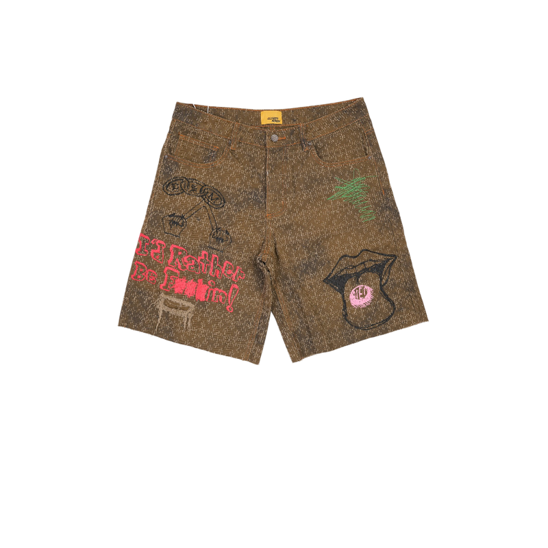Diet Starts Monday - Doodle Denim Shorts - Brown