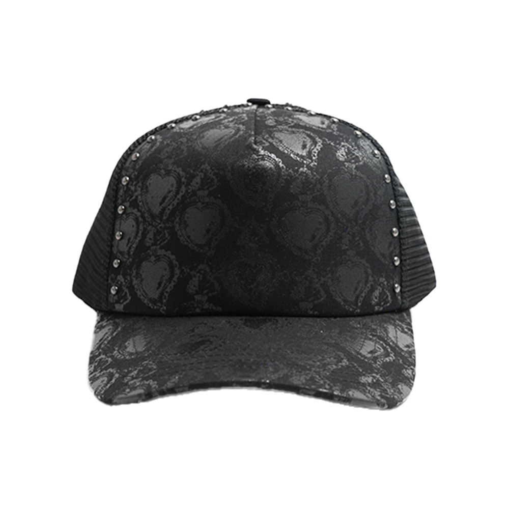 When the Smoke Clear - Studded Heart Trucker Snapback Hat - Black