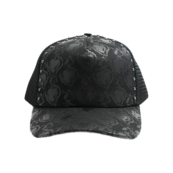 When the Smoke Clear - Studded Heart Trucker Snapback Hat - Black