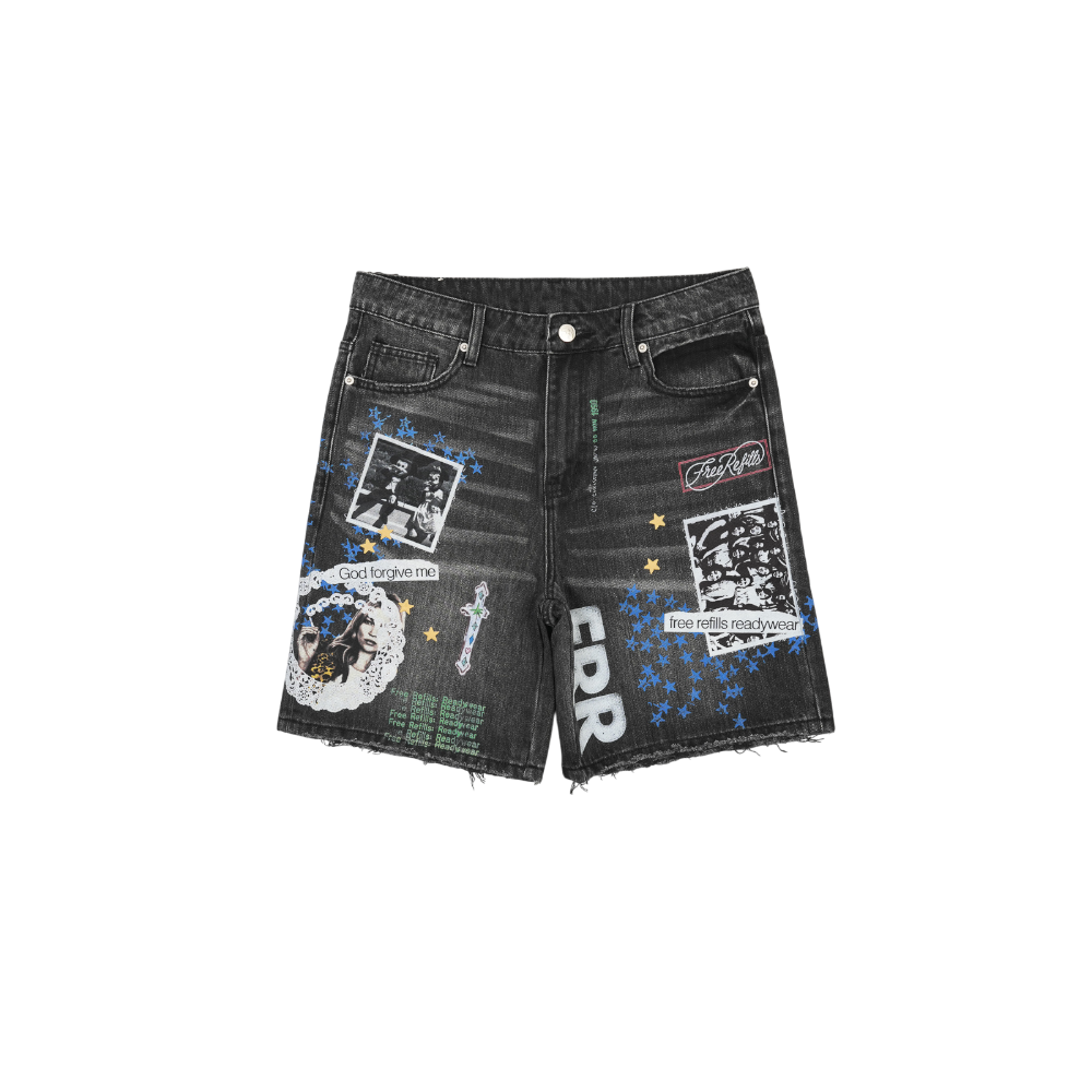 Free Refills - Collage Jorts Shorts - Black