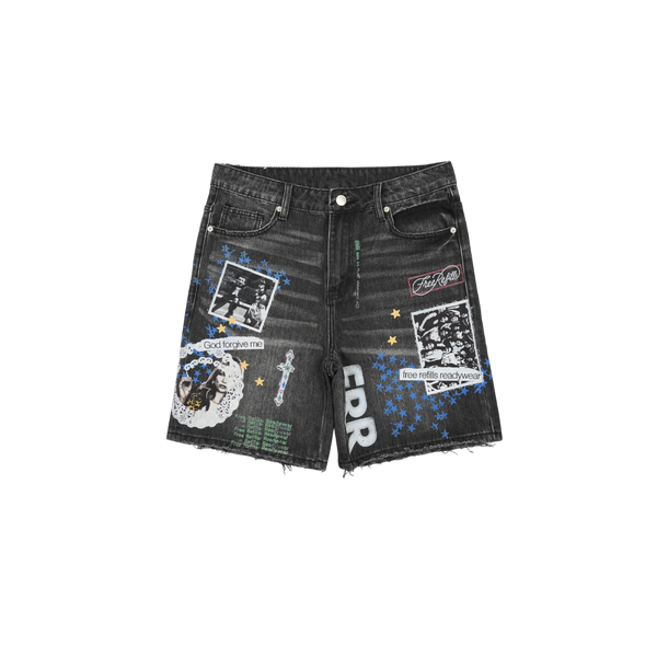 Free Refills - Collage Jorts Shorts - Black