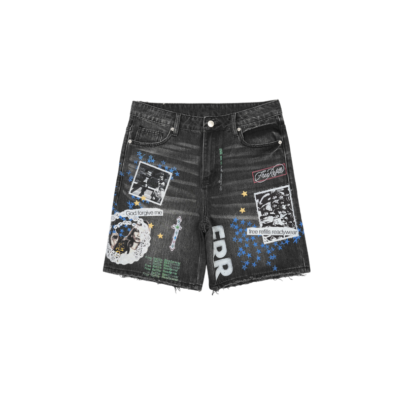 Free Refills - Collage Jorts Shorts - Black